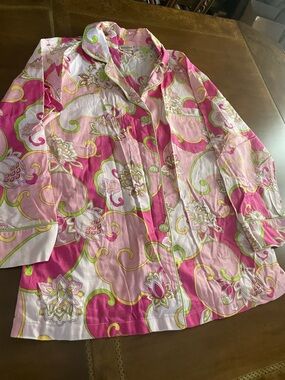 Pink Floral Button-Up pajama Shirt